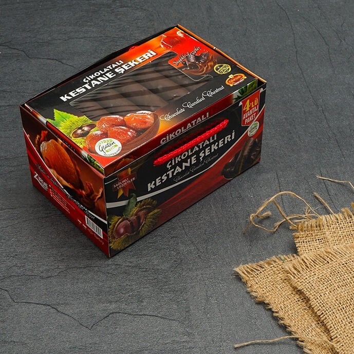 Kibarzade Çantalı Çikolatalı Kestane Şekeri 560 g | Yumuşak Kestane, Çikolata Kaplama ve Hediyelik Sunum